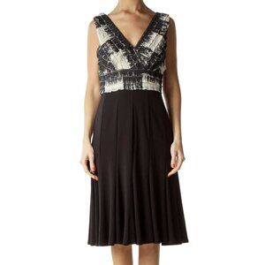 Joseph Ribkoff Black Beige Tie Die Pleated Cocktail Dress